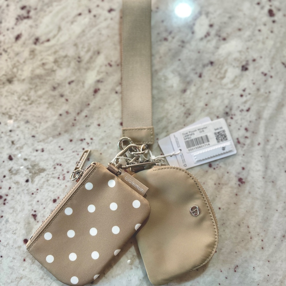 NWT Lululemon Dual Pouch Wristlet - Tan Polka Dot